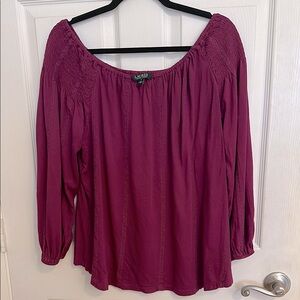 Ralph Lauren Women's Off-the-shoulder Magenta Cotton Top M